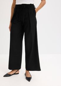 Bundfaltenhose mit Bindeband, schwarz, Größe 44, mit Baumwolle, bonprix