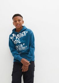 Hoodie mit Graffiti-Print aus reiner Bio-Baumwolle, petrol, Gr&ouml;&szlig;e 128/134, 100% Baumwolle, bonprix