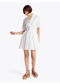 Tommy Hilfiger Jurk met overhemdkraag ESS LINEN S/S SHORT DRESS met tunnelkoord in de taille, met rugplooi, koel premium linnen dames blousejurken