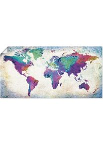 Artland Artprint Veelkleurige wereldkaart als artprint van aluminium, artprint voor buiten, artprint op linnen, poster, muursticker foto schilderijen