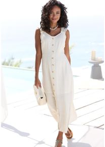 Lascana Maxi-jurk met brede bandjes van geweven stof in linnenlook, zomers dames maxi-jurken maat 34 beige