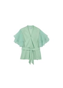 Madeleine Mode MADELEINE , Langarmbluse »Bluse Bluse im Metallic-Look mit transparenten Ärmeln« , mintgrün , 48 , 48 , Wickelbluse
