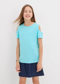 bonprix T-shirt z wycięciami na ramionach z czystej bawełny organicznej, niebieski, 140/146