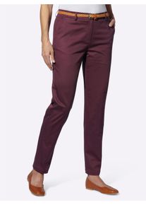 Dames Chinobroek inclusief ceintuur in bordeaux ,maat 36, WITT, 98% Katoen, 2% Elastan