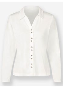 Dames Jerseyblouse met glitterknopen in ecru ,maat 38, WITT, 50% Katoen, 50% Modal