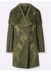 Mainpol Dames Lang jack in hoogwaardige materiaalmix in kaki ,maat 40, Witt, 100% Polyester. Imitatiebont: 100% Polyester