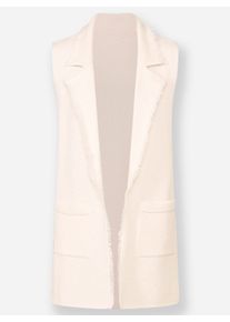 Dames Mouwloos vest met franjes in ivoor/wit gemêleerd ,maat 38, WITT, 50% Katoen, 50% Polyacryl