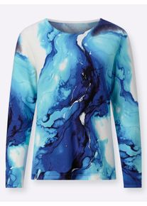 Dames Fijn gebreide trui in ecru/koningsblauw bedrukt ,maat 40, WITT, 72% Viscose, 28% Polyamide