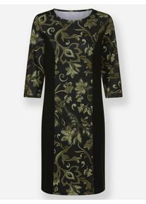 Dames Jerseyjurk in bloemdessin in zwart-olijf-bedrukt ,maat 36, WITT, 76% Polyester, 20% Viscose, 4% Elastan