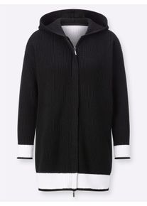 Dames Vest met capuchon, contrastrijk uitgevoerd in zwart/wit ,maat 38, WITT, 100% Katoen