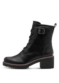 Marco Tozzi , Winterboots, Blockabsatz, Schnürboots, Stiefelette mit Kontrast-Rahmennaht , schwarz , 36 , 36 , Trendiger Schnürboots mit Zierschnalle
