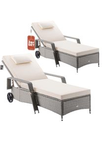 Casaria Ligbed Set van 2 Crème/Crème Kunststof 193x90x43cm