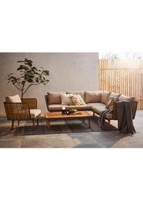 Ambia Garden Loungegarnitur , Beige, Grau , Holz, Metall, Kunststoff , Akazie , vollmassiv , konisch , 220x220 cm , Gartenmöbel, Loungemöbel,