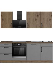 Wiho-K&uuml;chen wiho K&uuml;chen, K&uuml;chenzeile &raquo;Elba&laquo; wahlweise mit Hanseatic E-Ger&auml;ten, Breite 220 cm, K&uuml;che: grau + Front: Graphit + Korpus: Halifax Eiche Braun + 