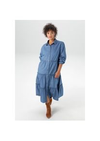 Aniston PLUS , Jeanskleid, in Denimqualität - NEUE KOLLEKTION , jeansblau , N-Gr , 46 -N-Gr , 46 , Volants und Rüschen am Rockteil