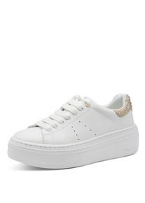 Tamaris, Damen, Plateausneaker , Schn&uuml;rschuh, Halbschuh mit auff&auml;lligen Schmucksteinen an der Ferse, wei&szlig;-champagne, 41, wei&szlig;-champagne, Trendsetter-