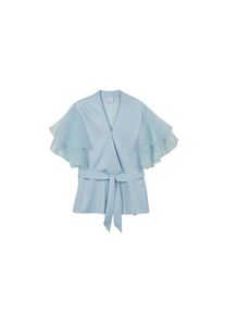 Madeleine Mode MADELEINE , Langarmbluse »Bluse Bluse im Metallic-Look mit transparenten Ärmeln« , rauchblau , 40 , 40 , Wickelbluse
