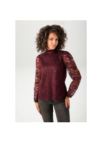 Aniston CASUAL , Spitzenbluse, aufwändig mit edlen Rosen verziert - NEUE KOLLEKTION , bordeaux , 44 , 44 , Gefütterte Bluse mit gewelltem...