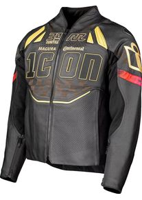 Icon Contra 3 Rizz Rizz, leather jacket perforated , color: Black/Gold/Red , size: S