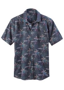 Beach Time Heren Hawaiiaans overhemd in marine bedrukt ,maat S (37/38), Witt, 100% Katoen