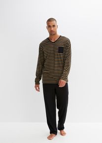 bonprix Pijama de algodón puro con mangas largas, negro, 52/54 (L)