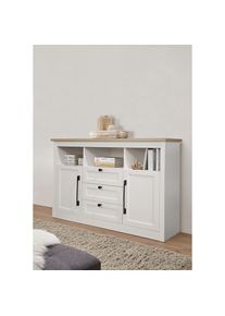 OTTO home, Sideboard &raquo;Ismund&laquo; aus MDF, mit Holz-Zierleiste, schwarzen Metallgriffen, H&ouml;he 95 cm, wei&szlig;/naturfarben, Spanplatte, B/H/T: 121 cm x 95 cm x
