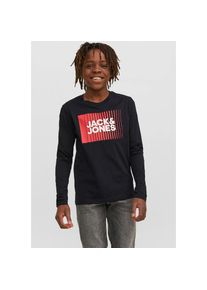 Jack & Jones Jack & Jones Junior, Herren, Langarmshirt &raquo;JJECORP stylisch, bequem, atmungsaktiv, pflegeleicht&laquo; bedruckt, casual, regular fit, Rundhals, Black, 176, 