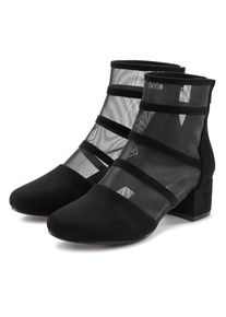 Lascana, Damen, Stiefelette &raquo;Ankle Boots, Stiefel&laquo; mit modischen Mesh-Eins&auml;tzen und Blockabsatz VEGAN, schwarz, 36, schwarz, Sommerstiefelette mit 
