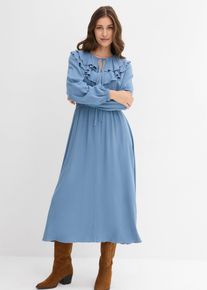 bonprix Mujer, Vestido largo de viscosa fluida, azul, 42