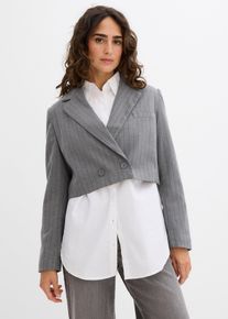 Blazer court avec col &agrave; revers - gris - taille 52 - Viscose - bonprix