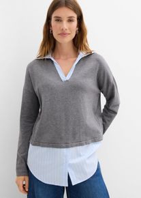Genser i finstrikk med bluse-innfelling, grå, størrelse 36/38 (S), bonprix