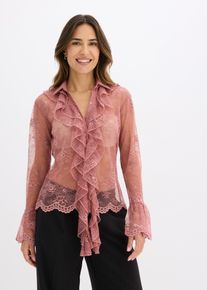 Transparent bluse med blonder, lilla, størrelse 40, bonprix
