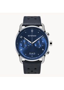 deTomaso Men's Watch - Silver Dark Blue - Chronograph, case made of surgical steel, sapphire-hardened mineral glass, Leather Strap, 42mm diameter, Japanese
