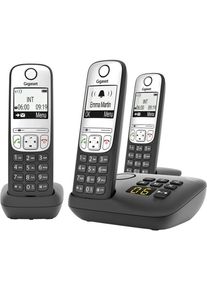 Gigaset A690A Trio DECT/GAP schnurloses Telefon 3er-Set analog Anrufbeantworter schwarz