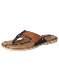 Mustang Shoes, Herren, Zehentrenner , Sommerschuh, Schlappen, Poolslides, Badeschuh, stylische Farbkombi, cognacfarben-navy, 42, cognacfarben-navy, 