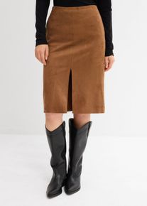 Gonna longuette in similpelle scamosciata, Marrone, Taglia 48, bonprix