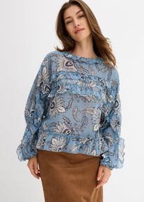 Blusa in chiffon con ruches, Blu, Taglia 50, bonprix