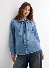 Camicia di jeans con fiocco, Blu, Taglia 42, bonprix
