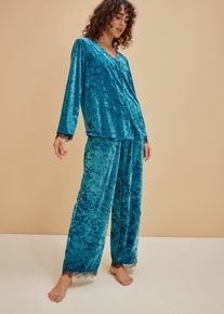 Loungwear i skimrende fløyel, petrol, størrelse 48/50 (XL), bonprix