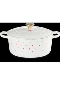 Le Creuset Bräter Signature rund 22 cm Hearts, Pfanne + Kochtopf, Weiss