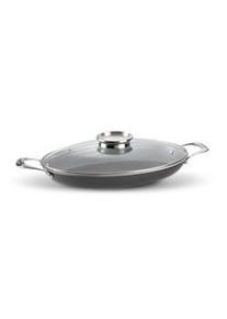 Pensofal padella ovale in alluminio antiaderente 2 maniglie inox con coperchio in vetro 36x26cm, invictum, pen5520, grigio