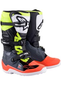 Alpinestars Tech 7S S25, stivali giovani , colore: Grigio Scuro/Rosso Fluo/Giallo Fluo , dimensione: 5 US