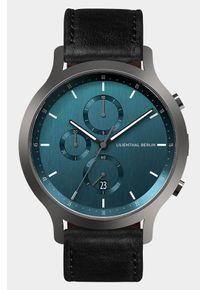 Men's Chronograph Watch - Dark Silver - Surgical Steel Case, Sapphire Glass, Lightbrown Leather Strap - Date Display - 42mm , Quartz Movement by Ronda