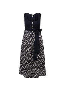 Ulla Popken, Damen, Kleider, Dirndl, Blüten, Bindeband, Carree-Ausschnitt, ärmellos, Blau, (48)