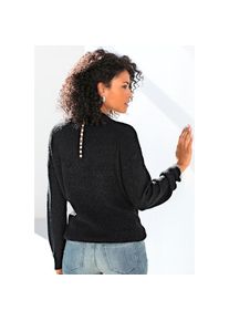 Lascana, V-Ausschnitt-Pullover mit Zierperlen im R&uuml;cken, femininer Strickpullover, schwarz, 32/34, V-Ausschnitt-Pullover