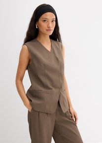 Lang mouwloos vest van twill - bruin - maat 40 - bonprix