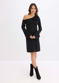 Gebreide jurk met bloemenapplicatie - zwart - maat 36/38 (S) - viscose - bonprix
