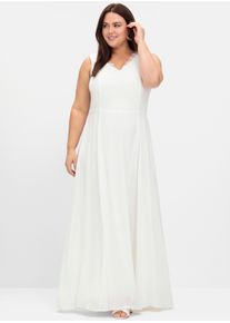 sheego Dames Trouwjurk van georgette, met geschulpt kant in offwhite ,maat 50, Witt, 100% Polyester