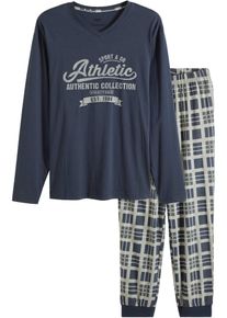 Pyjama aus reiner Bio-Baumwolle mit langen Ärmeln, blau, Größe 60/62 (XXL), 100% Baumwolle, bonprix