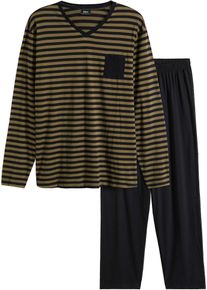 Pyjama aus reiner Baumwolle mit langen Ärmeln, schwarz, Größe 64/66 (3XL), 100% Baumwolle, bonprix